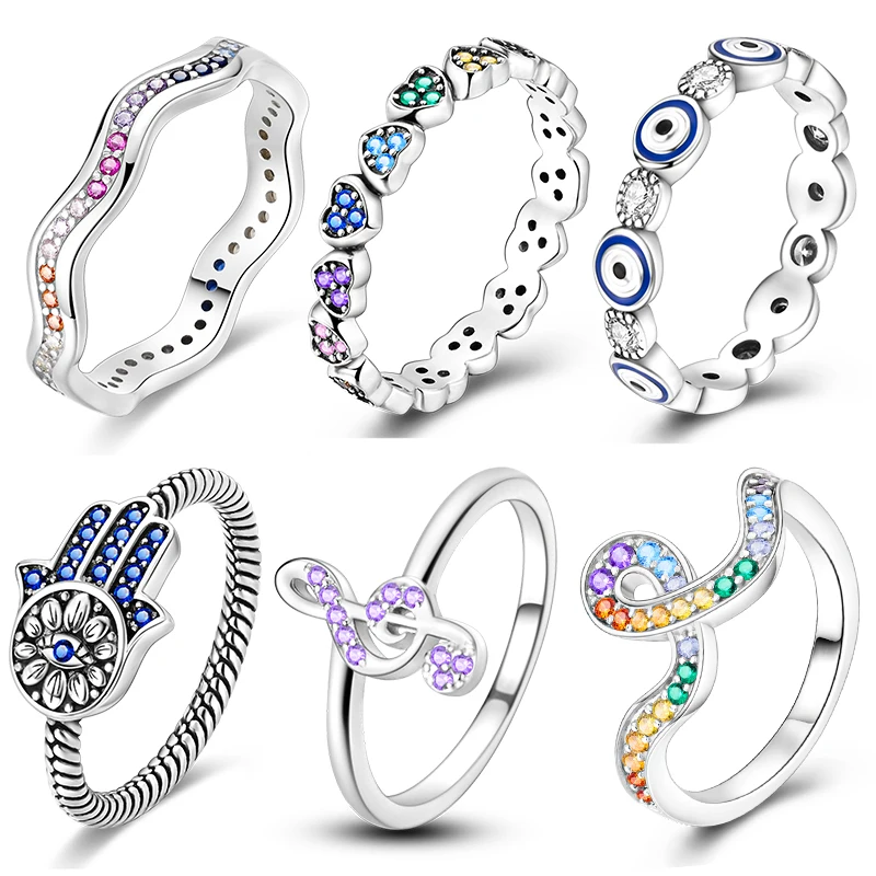 

Spring New Ring 100% 925 Sterling Silver Palm Evil Eye Heart Shaped Zircon Rings For Women Fine Individual Birthday Jewelry Gift