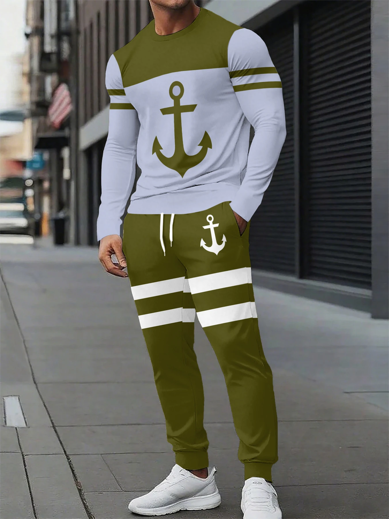 

Fashion Boat Anchor 3D Print Men's Sportswear Set Casual Long-Sleeved T Shirt Pants 2-Piece Set Oversized Pullover Men Clothing