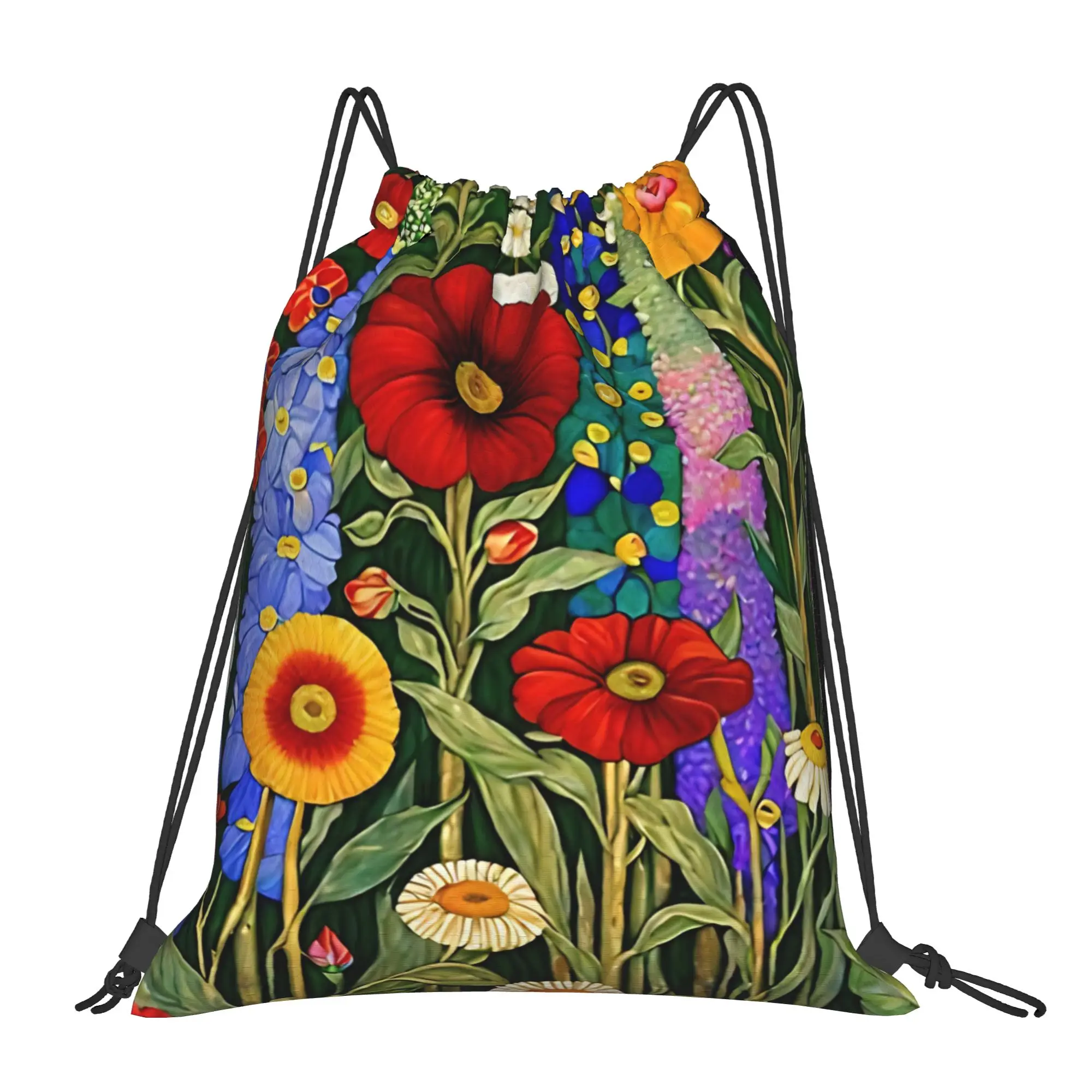 Floral Gustav Klimt Flower Garden Portable Sports Riding Gym Drawstring Storage Sporty Backpacks