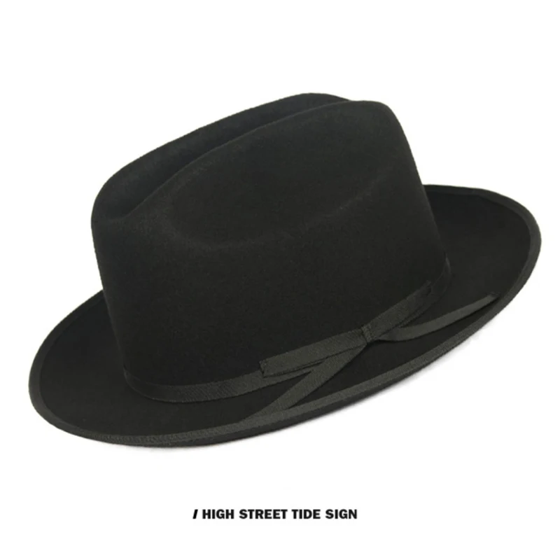 Men Wool Felt Hat , Mountain Top Design American Cowboy Hard Fedora Hat With M L XL Size For Black Beige Yellow Color