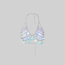 Sexy Mermaid Sequins Shell Bra Top Beach Bikinis Accessories New Summer Lingerie Hollow Out Chest Body Chain Outfit Party