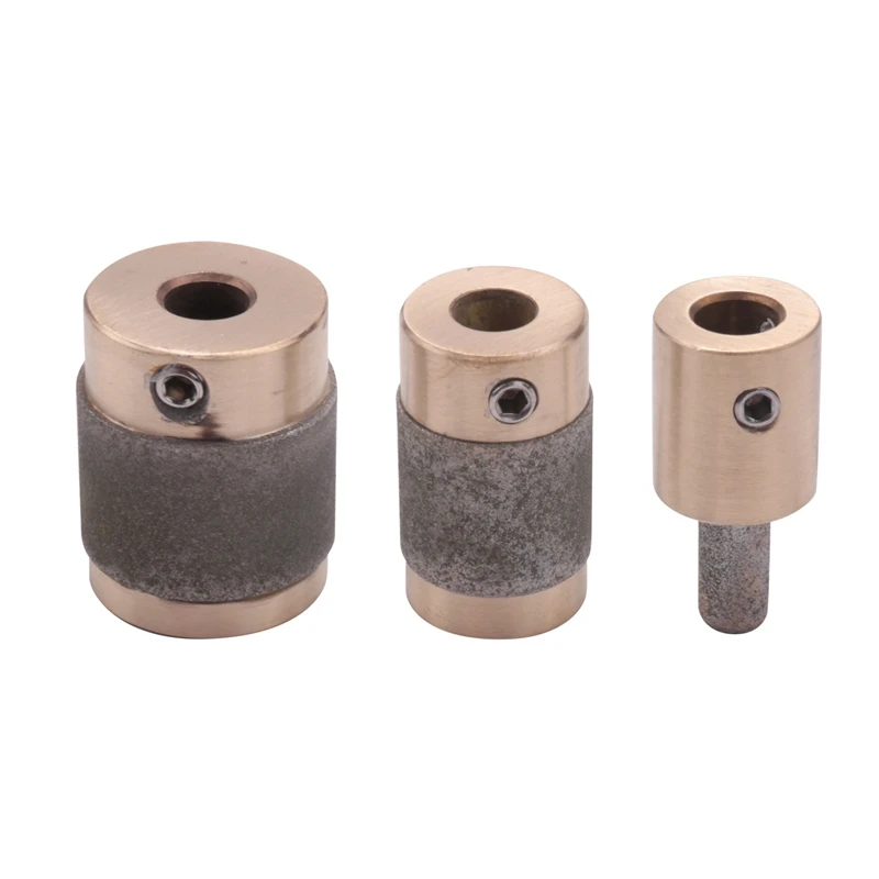 New 3Pcs Grinder Head 1 Inch 3/4 Inch 1/4 Inch Brass Core Standard Grit Stained Glass Grinder Bit Head For Glass Stone