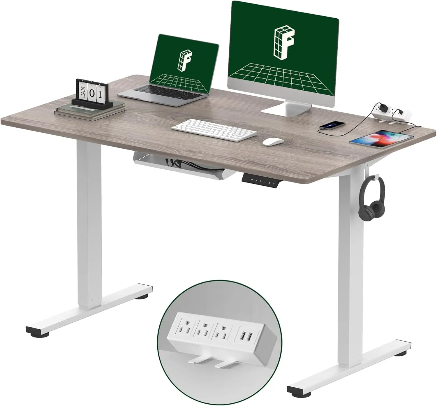 Clip on power board, 48 x 30 electric vertical height adjustable table, (white frame+48 