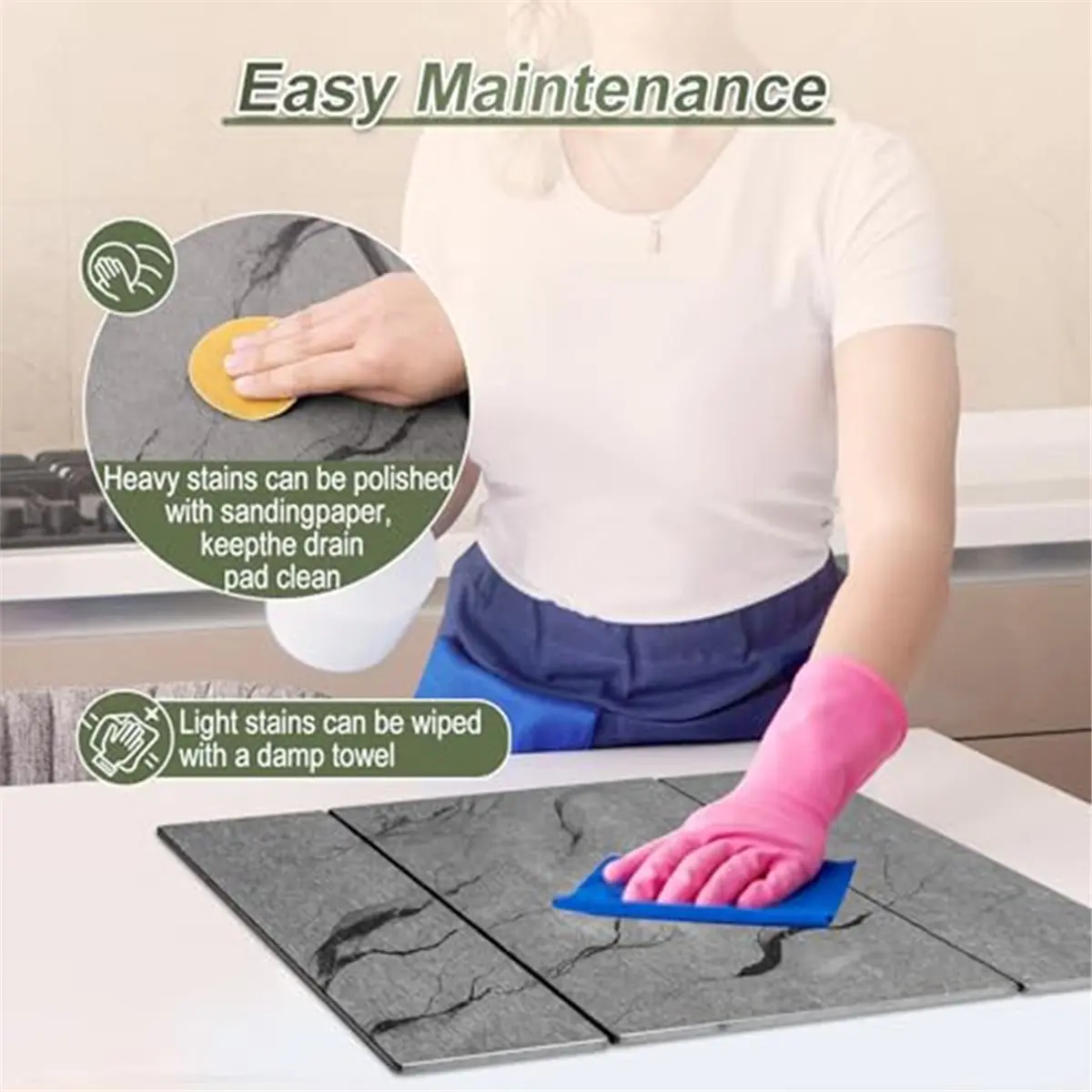 (A02R] Large Stone Dish Drying Mat, Suitable for Kitchen Countertops, Foldable, Quick-Drying, Stylish Diatomaceous Earth