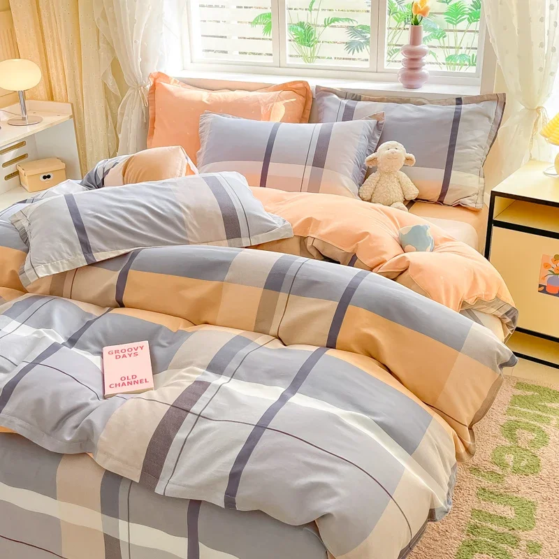 Plaid 100% Cotton Duvet Cover Set or Single Duvet Covers Soft Skin-friendly All Cottons Quilt Cover Breathable Blanket Cover
