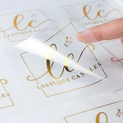 Logotipo personalizado personalizado adesivos, claro, transparente, folha de ouro, prata, negócios, casamento, 100pcs por lote