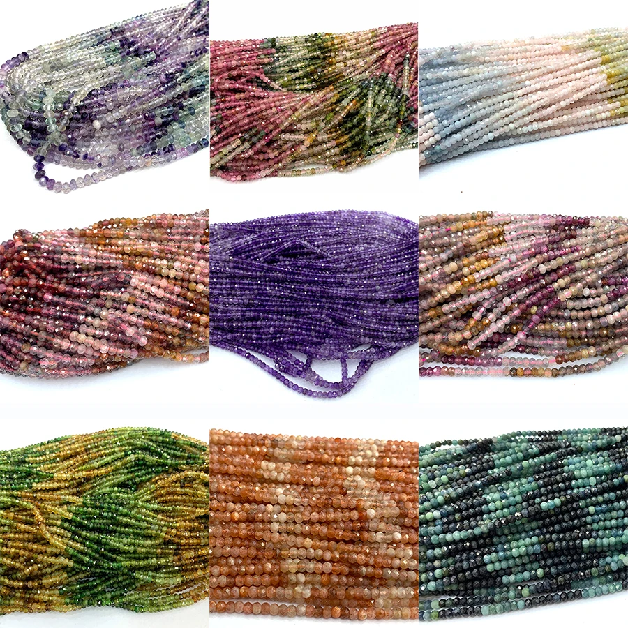 Veemake Natural Faceted Rondelle Beads Spinel Ruby Sapphire Opal Apatite Tourmaline Tanzanite Emerald Diopside Aquamarine R2