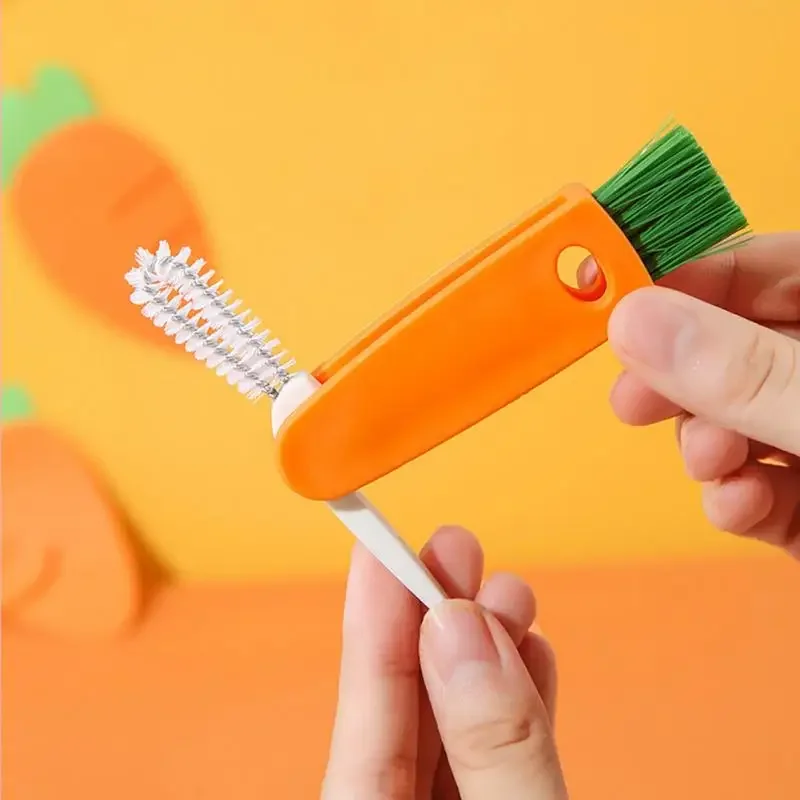 

New 3-IN-1 Carrot Cup Lid Cleaning Brush Household Kitchen Multifunctional Folding Mini All-round Creative Cleaning Brush