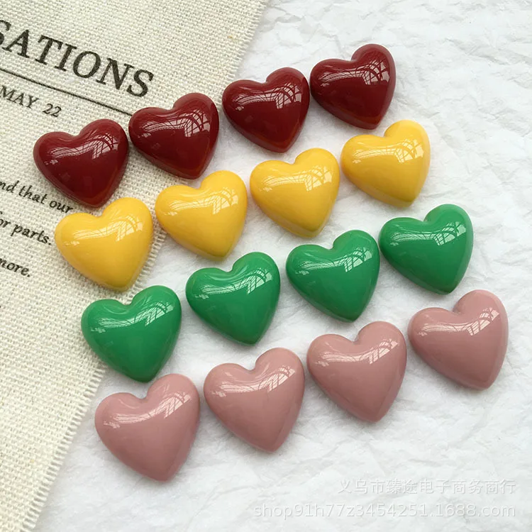 French Retro V Shaped Peach Heart Resin Patches Stereo Half Round Heart Accessories for Handmade Earring DIY