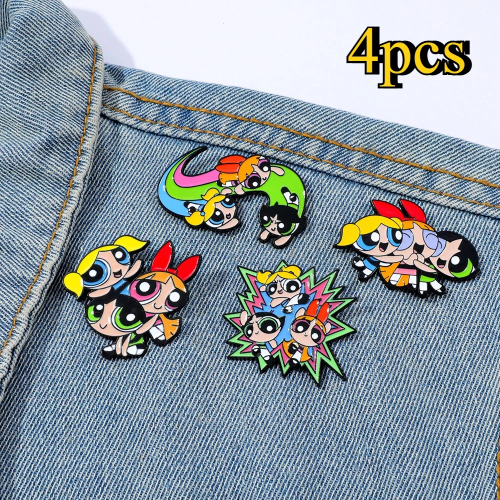 Broche de Aleación Esmaltada de Blossom Bubbles de Anime, Pin de Dibujos Animados de Cartoon Network, Regalo de Navidad de Superhéroe para Niñas