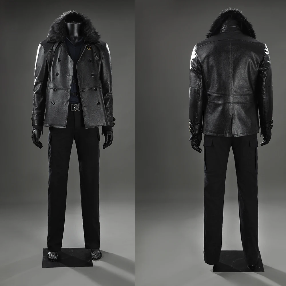 Disfraz de Leon Scott Kennedy del juego RE 9, conjunto completo de chaqueta, camisa y pantalones de cuero PU para hombre, para fiesta de Halloween