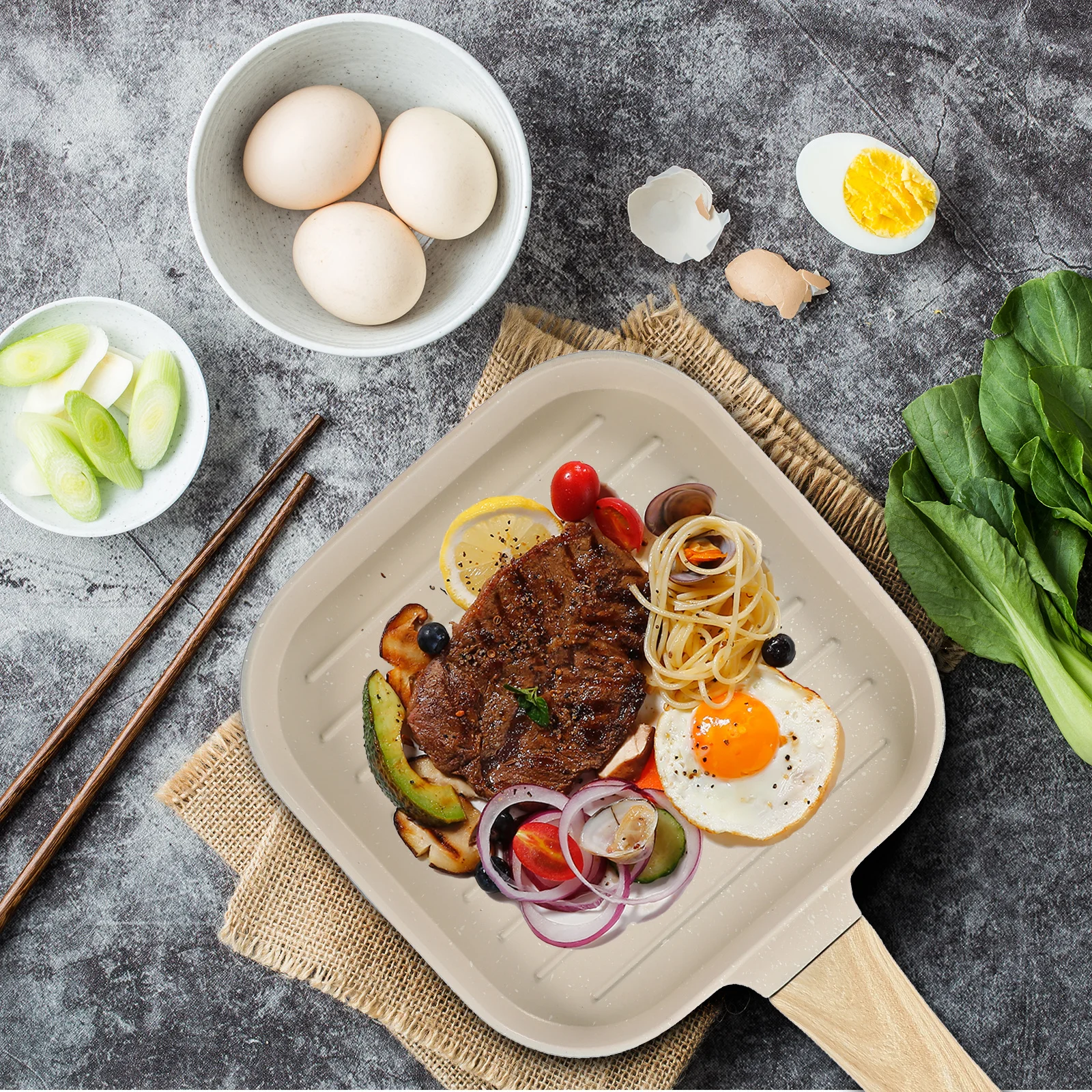 

Большая антипригарная сковорода для дома и профессионального использования, многофункциональная сковорода-гриль для выпечки, приготовления пищи, завтраков, яичницы, стейков