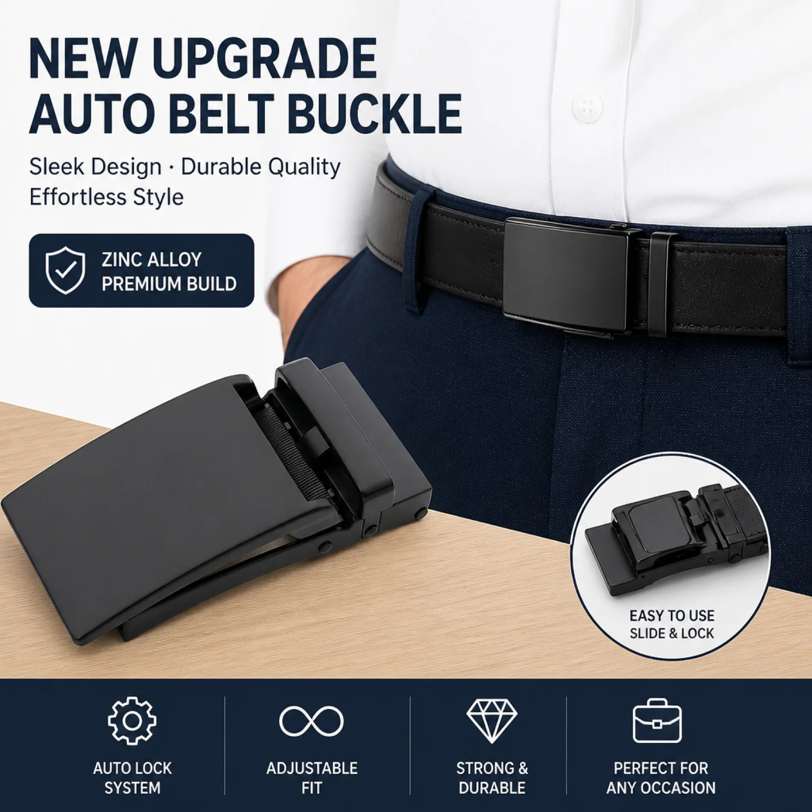 Fashion Alloy Automatic Buckle Ratchet Black Belt Buckle 40mm Width for Men