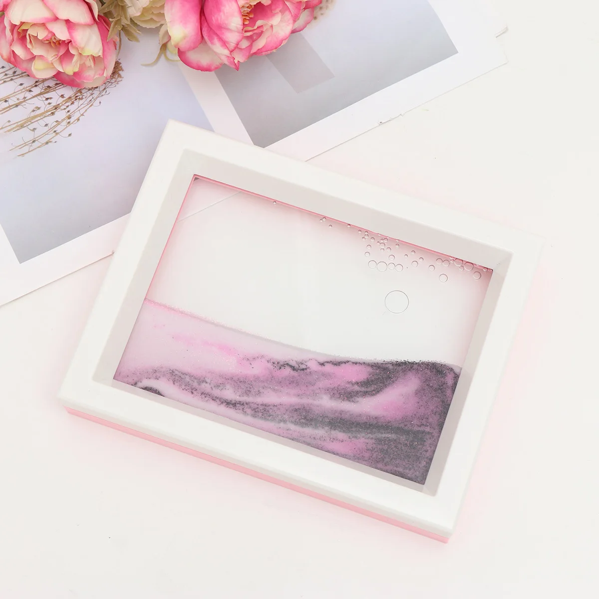 1 قطعة ثلاثية الأبعاد الرمال المتحركة اللوحة مكتب الديكور تدفق ديكور للمنزل طاولة مكتبية مكتب أسود أبيض وردي رسم سقوط الرمال الرمال الفن #4