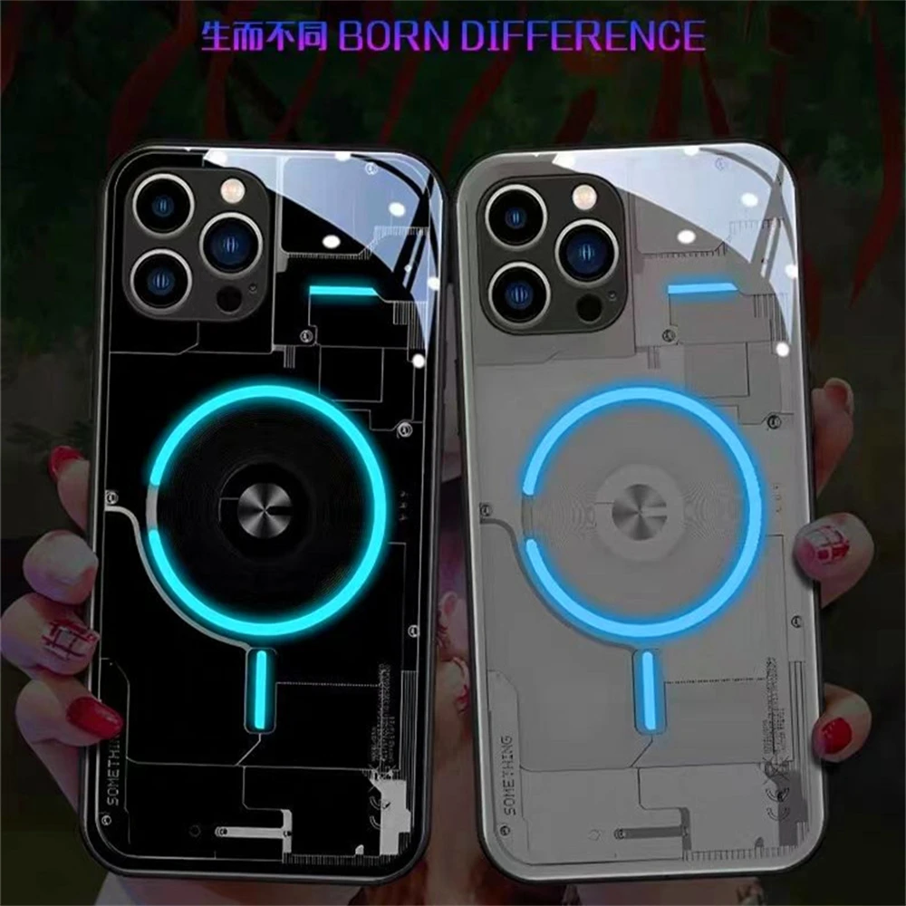 

Lighting Ring Luminous Glass LED Call Light Up Flash Phone Case Cover For iPhone 15 14 13 12 11 Pro Max X XR XS Plus 7 8 SE2020