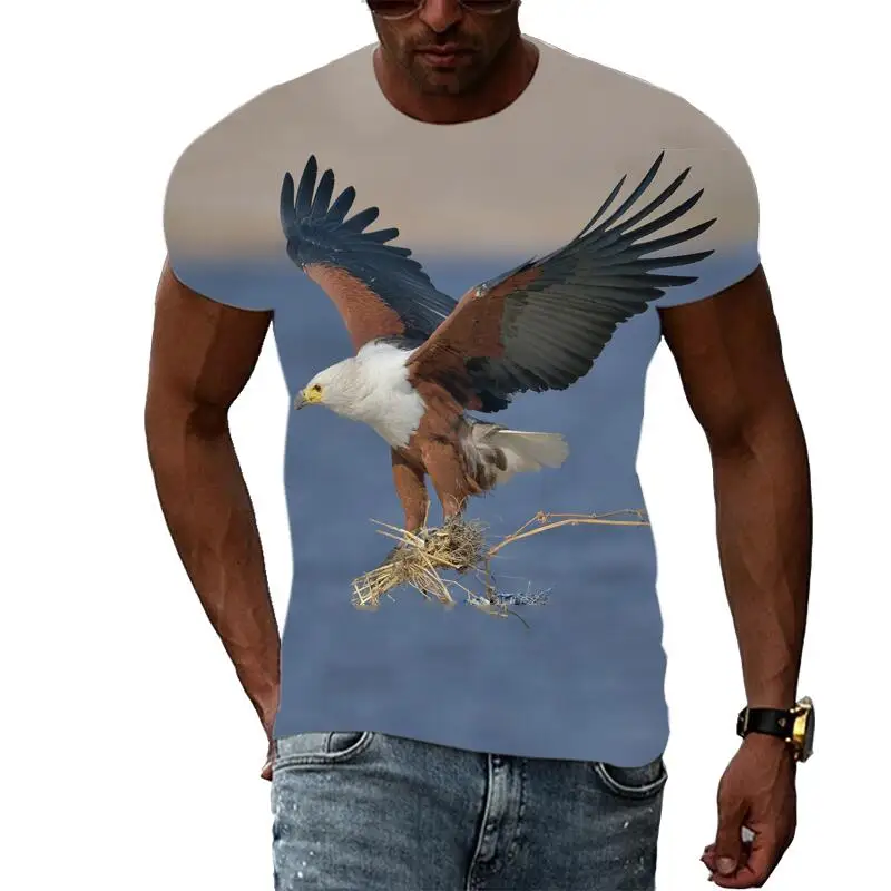 Summer Fashion Animal Birds Eagle graphic t shirts For Men 3D Print Hip Hop Harajuku Personality Round Neck Short Sleeve Top