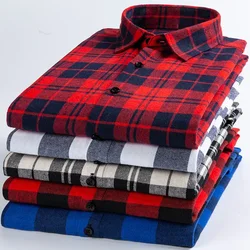 Classic Spring and Autumn Fashion Cotton Long Sleeve Men's Shirt New Brushed Red Plaid Business Leisure Fit Flannel No Iron