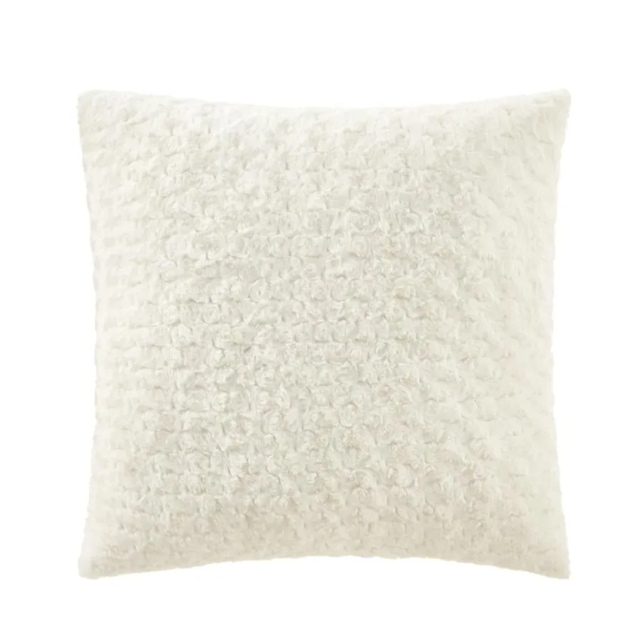 

22" x 22" Rosette Faux Fur Decorative Pillow for Adults Vanilla Dream
