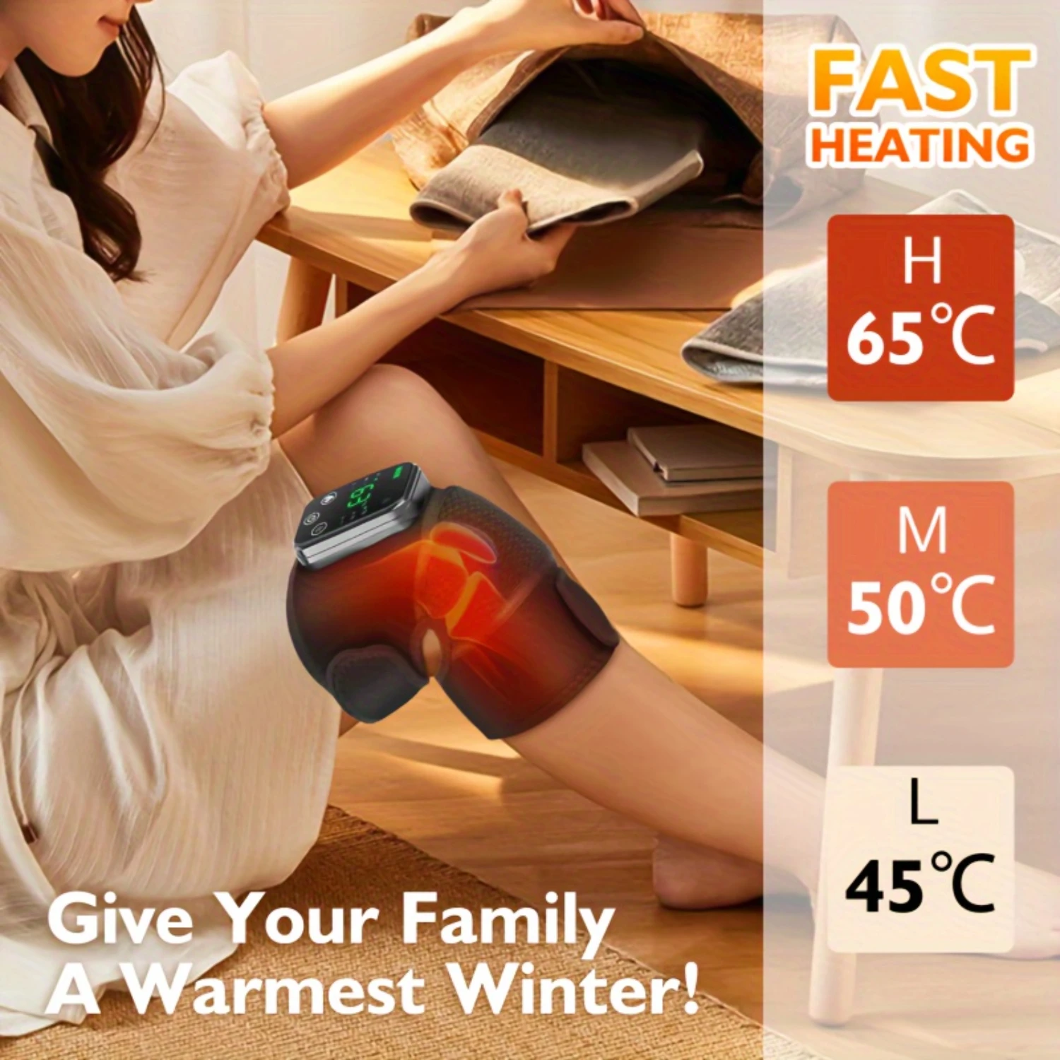 Pijat Lutut & Bahu Tanpa Kabel Isi Ulang - Terapi Panas Menenangkan dengan 3 Mode yang Dapat Disesuaikan - Penjepit Fleksibel untuk Siku, Lutut