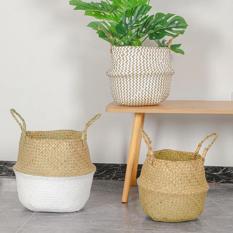 

Seaweed Wicker Basket Rattan Hanging Flowerpot Dirty Clothes Storage Garden Plant Basket Home Decor Seagrass Baskets