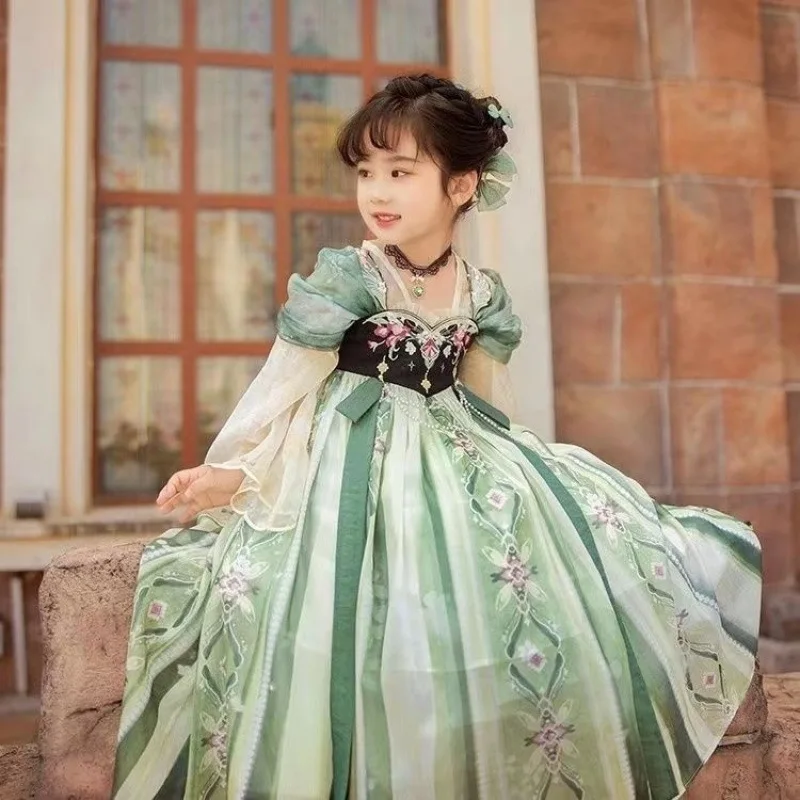 

2025 Chinese Hanfu Dress Girls New Children Green Dress Girl Summer Ancient Hanfu Dress Children Carnival Fairy Cosplay Costume