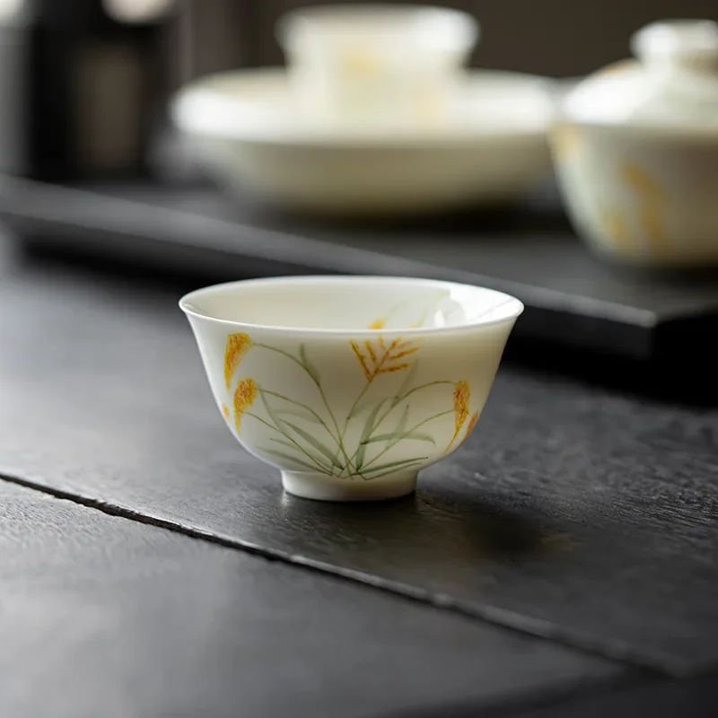 

Ручная роспись пшенично-белого фарфора, большая чашка для чая Zen Master для Gongfu Pu erh, чайная церемония, домашнее пивоварение, уникальный подарочный набор