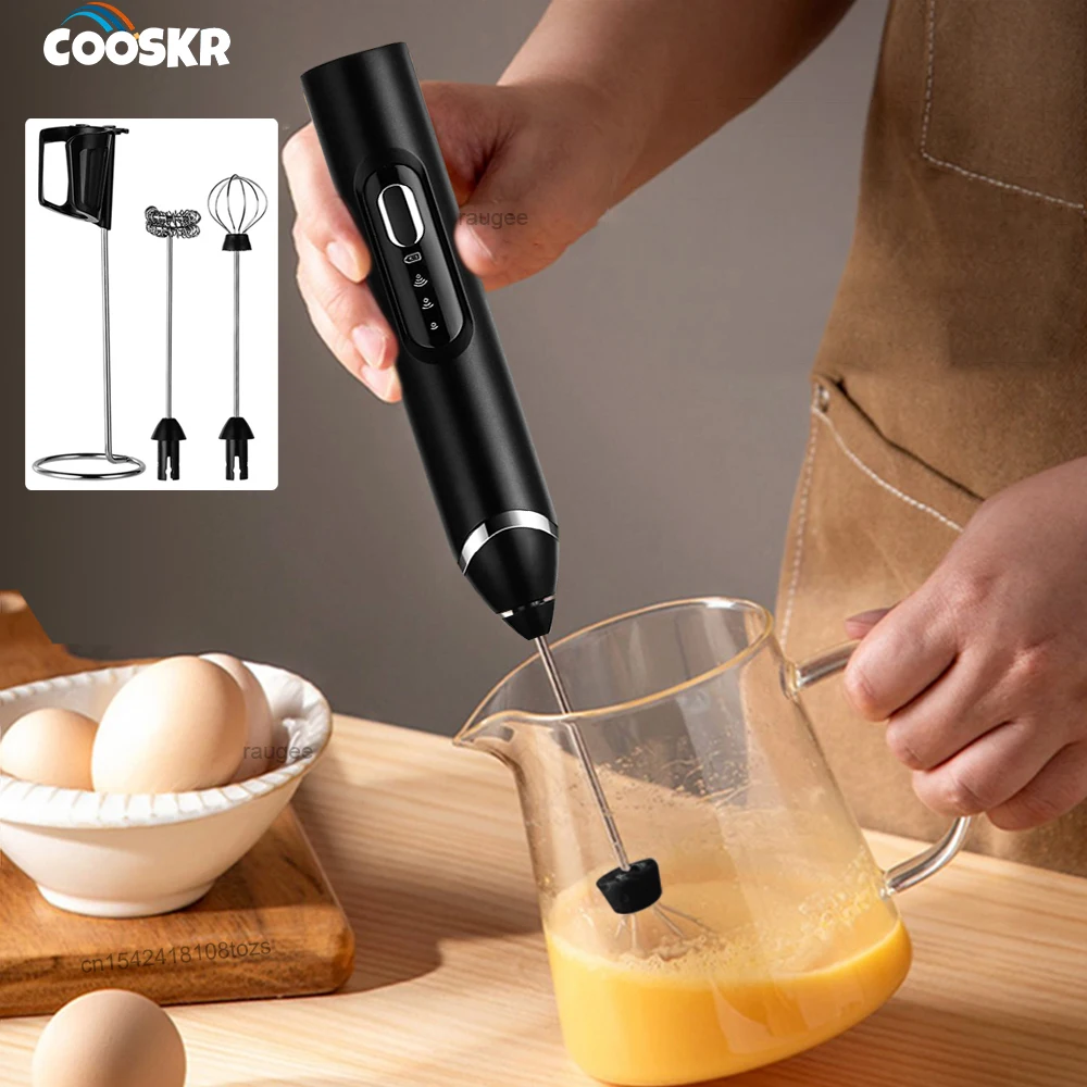خافق البيض الصغير القابل لإعادة الشحن، خلاط كهربائي محمول باليد، دوران تلقائي، مزبد الحليب، خلاط كريمي أبيض