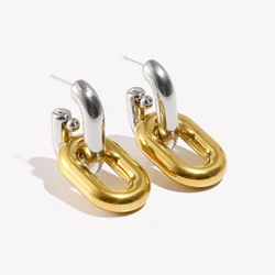 E.B.belle Gold Plated Basic Hollow Chain Stud Earring High Quality Stainless Steel Waterproof Party Fashion Women Chic Jewelry