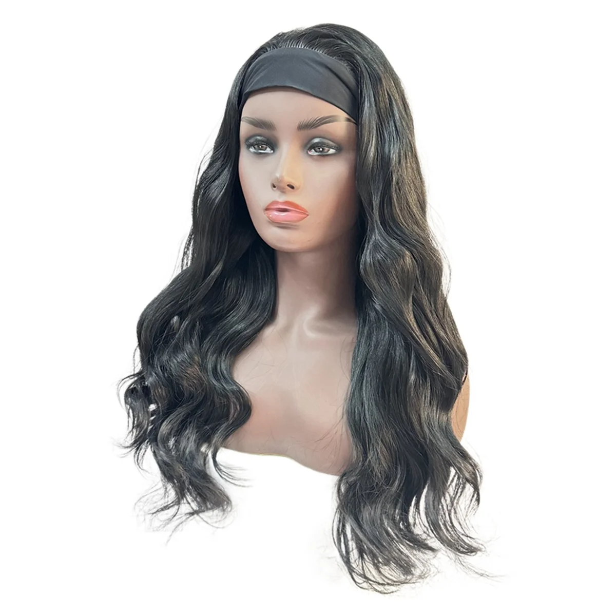 WIND FLYING 22Inches Ice Hair Band Wig Black Wig Women Long Curly Hair Full Head Set Fluffy Whole Top Chemical Fiber Wig