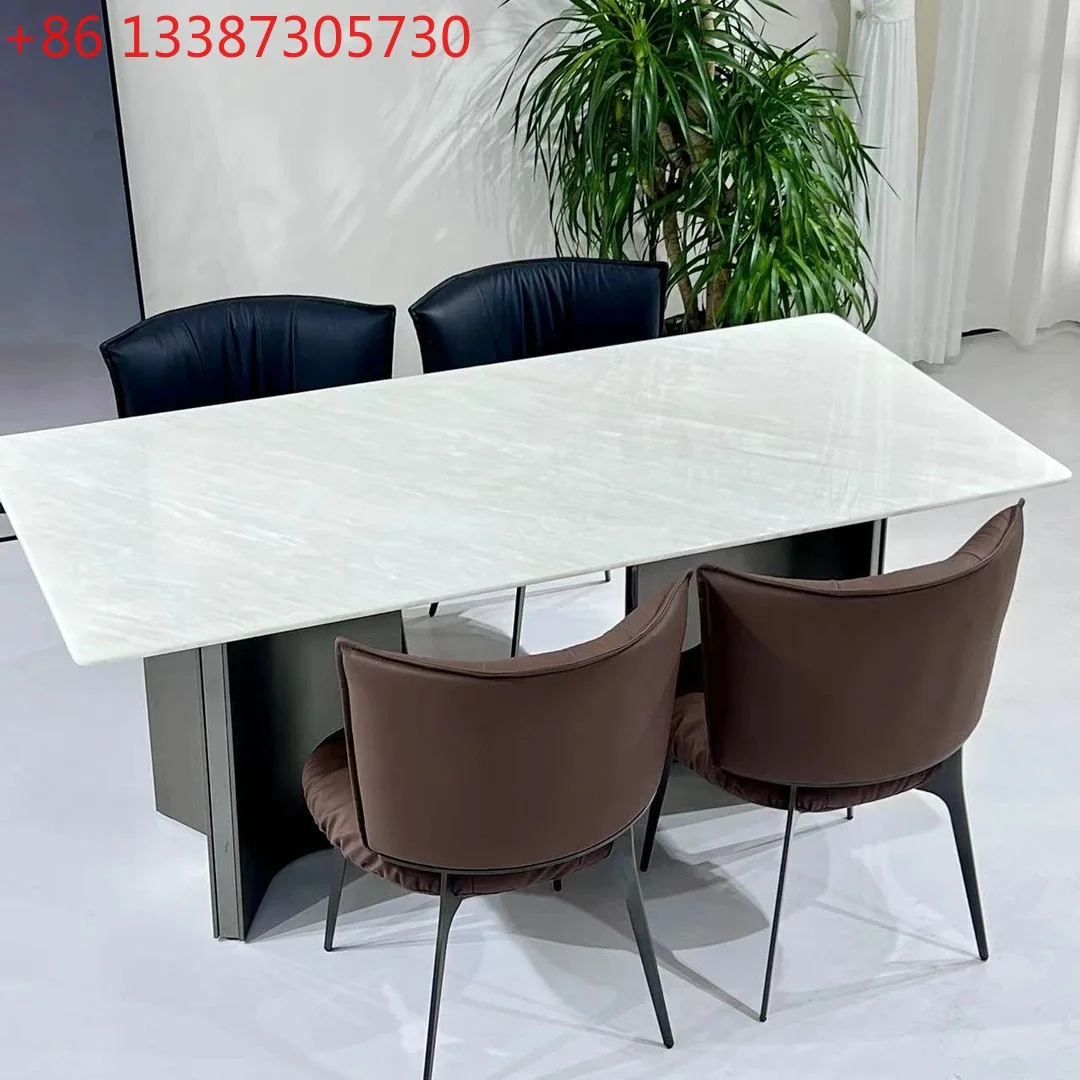 Milan ice jade marble luxury stone dining table modern simple rectangular dining table
