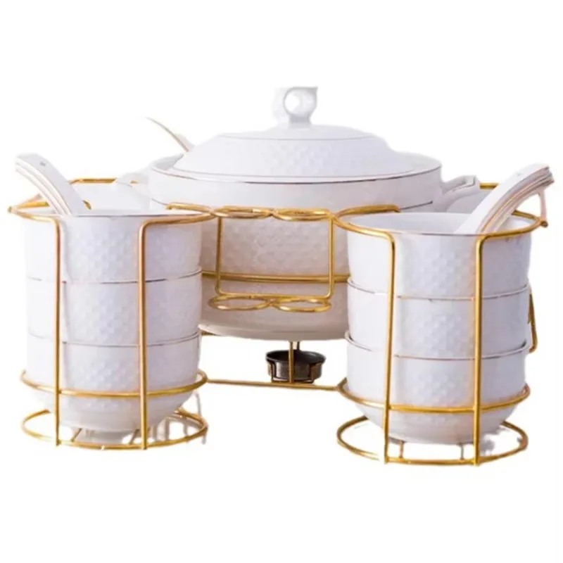 

White baking pan with lid embossed gold-plated ceramic non-stick cookware set