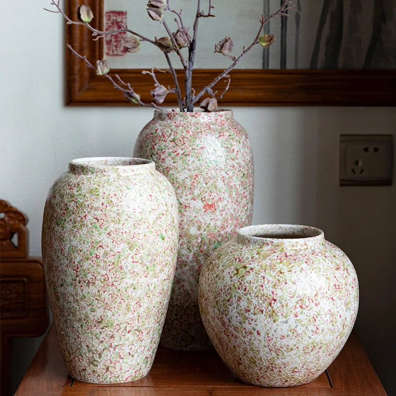 For Handmade Jingdezhen Vase, Wabi-Sabi Style Table Decor for Living Room, Dried Flower Holder