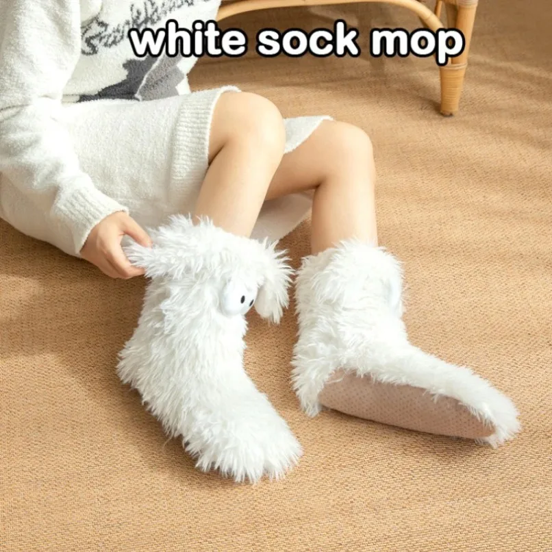 الحرارية جورب النساء شتاء دافئ أفخم عدم الانزلاق المنزل النوم الإناث الطابق غامض رقيق النعال جورب ثلاثية الأبعاد عين كبيرة جرو الأذن Kawaii #5