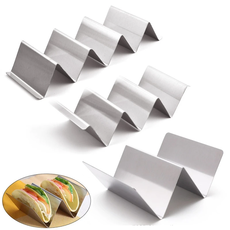 Soporte para tacos de México de acero inoxidable, soporte Reversible con capacidad para 3 o 2 Tortillas, estante apilable, molde para parrilla de tacos antiadherente, herramienta para pastel