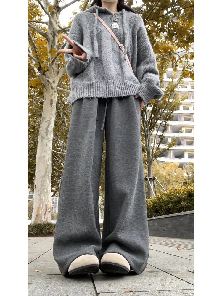 

American Sle Heavyweight Curved Knife Waist Pants Men's Autumn Winter Fce Wide Leg Glutinous Rice Pants Drapey Soft Casu...