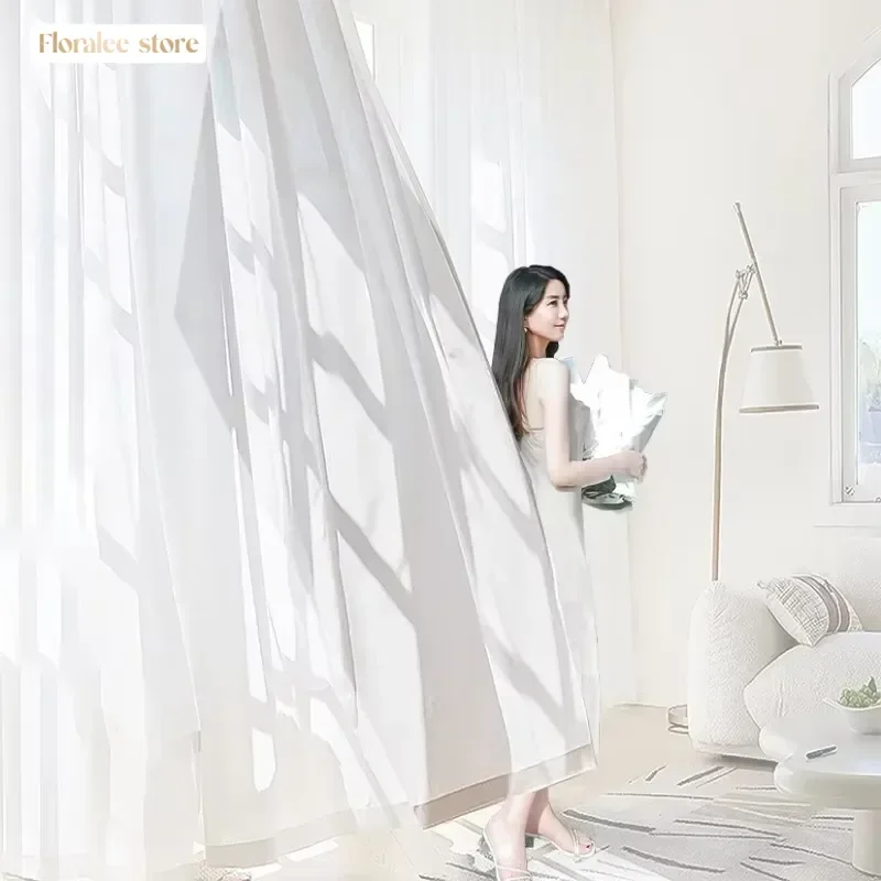 Cortina de ventana de lujo de tul blanco transparente de gasa sólida de calidad para decoración de dormitorio y sala de estar cortinas de Organza de gasa impermeables