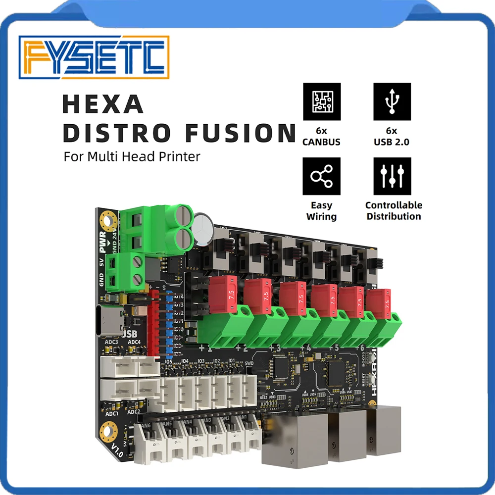 Плата Fusion FYSETC Hexa Distro на базе USB2517 с разъемами CAN 2.0 для многоголового принтера Voron