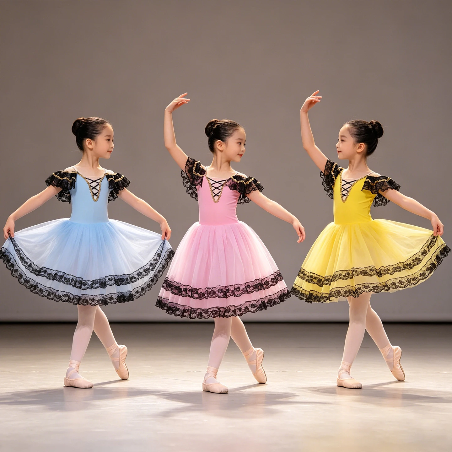 

Ballet Tutu Dress Girls Off-Shoulder Lace Trim Leotard Kids Ballerina Costume for Stage Performance Dance WearContemporary Danc