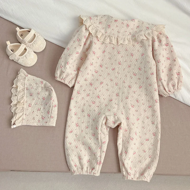 0-3Y Infant Baby Girls Romper Long Sleeves Sweet Flower Jumpsuit Spring Autumn Kids Baby Girls Princess Romper Clothes