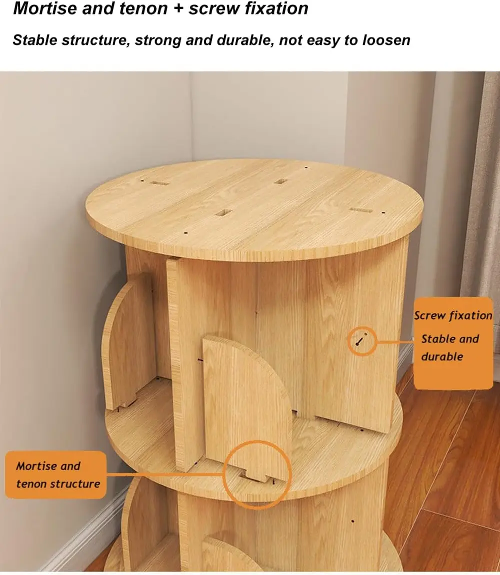 Rotating Bookshelf, 360 Display 2 Tier Floor Standing Bookcase Storage Rack For Kids&Adult, Wood Narrow Book Shelf Organizer