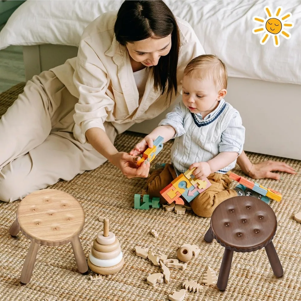 Tabouret court pour enfants et adultes, petit tabouret en bois pour HO, tabouret en bois de 9 pouces, support de plante (Natural-2pcs)