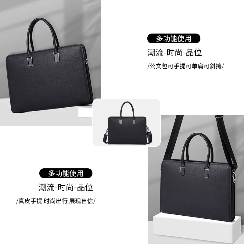 Men's Briefcase Top Layer Cowhide Waterproof Genuine Messenger Leather Laptop Luxury Brand Bag Large Capacity Handbag High-end