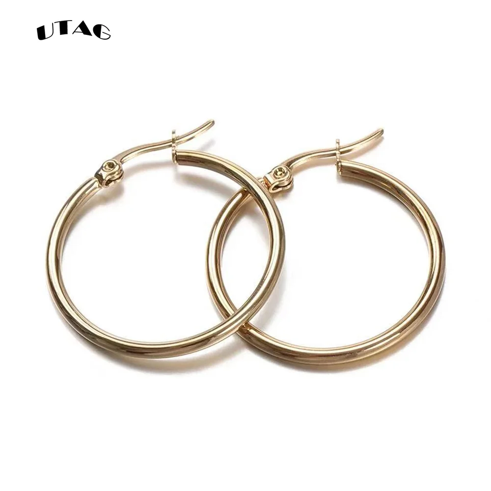 UTAG Classic Stainless Steel Ear Buckle for Women Trendy Gold Color Small Large Circle Hoop Earrings Jewelry Accessories