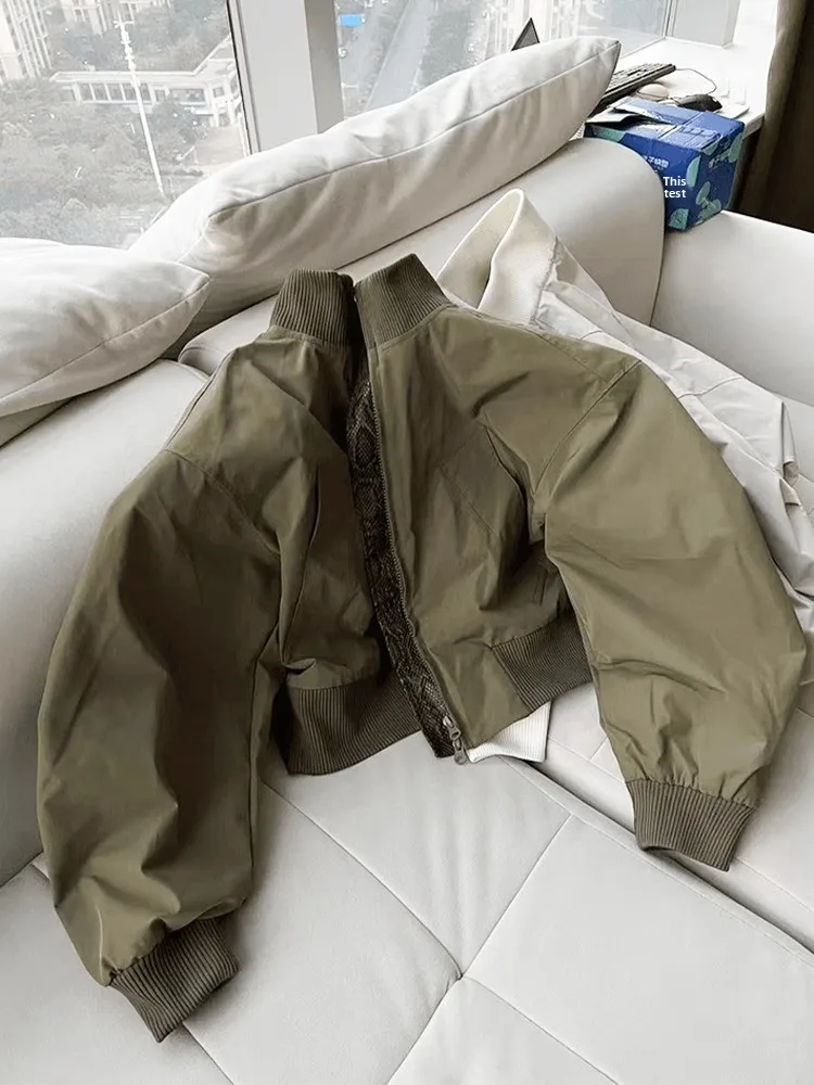 

Мужской бомбер American Sle Jaet ort Flight Coat Snake Skin Splicing Весна Осень Бейсбол orm Свободный крой Повседневный Крутой