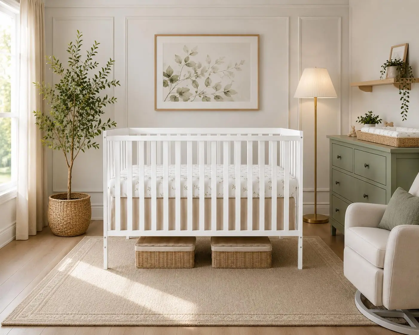 Synergy 5 In 1 Convertible Full Size Baby Crib GREENGUARD Gold BSA Verified ASTM CPSC Tested 3 Position Mattress Support Convert