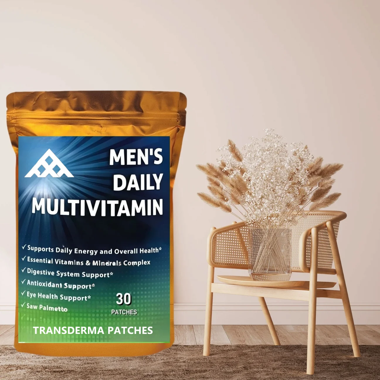 30 Patches Men's Daily Multivitamin Transdermal Patches For Men With Saw Palmetto, Biotin - Eye, Energy, Gut, Health Support