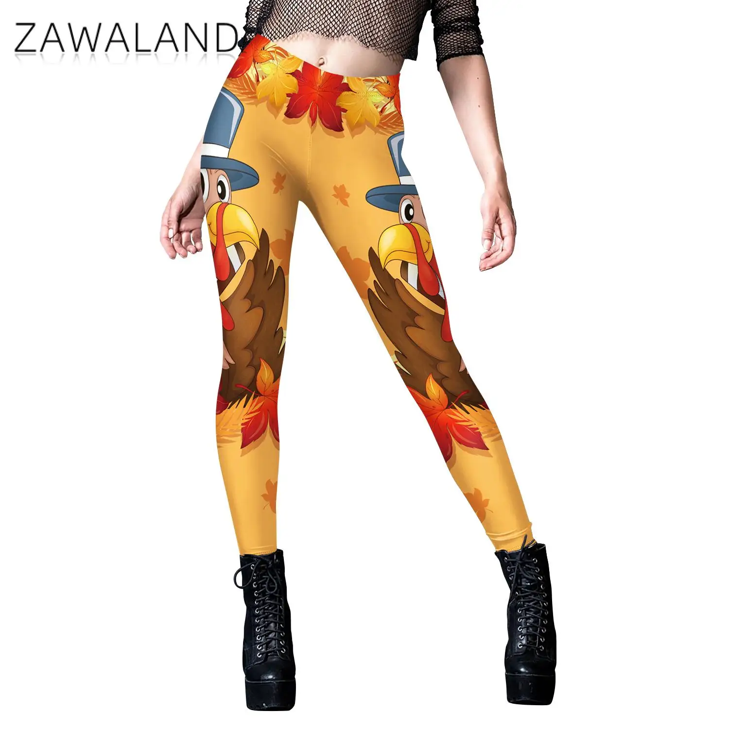 

Zawaland Women Leggings Thanksgiving Day Costumes Cute Cartoon Turkey Printed Pants Stretch Trousers Workout Yoga Leggings