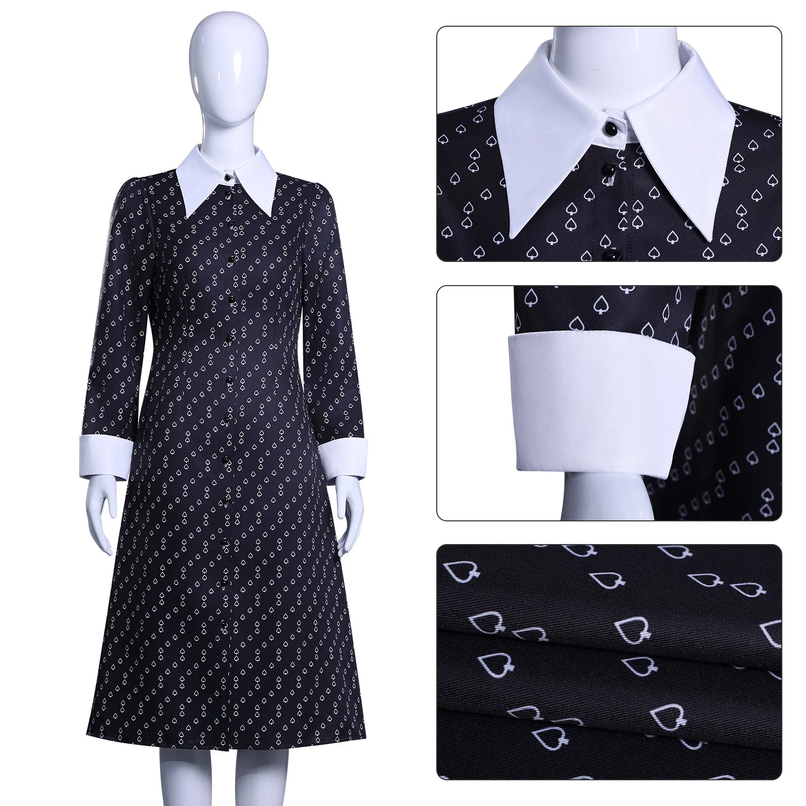

Hot Movie Wednesday Cosplay Costume Anime Role Playing White Peach Floral Black Dress Outfit for Women Comic Con Halloween Party