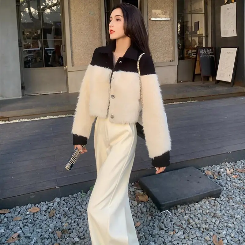 2024 New Elegant Plush Thickened Set for Women New Autumn/Winter Advanced Splicing High-end Aging Reduction Warm Two-piece Set