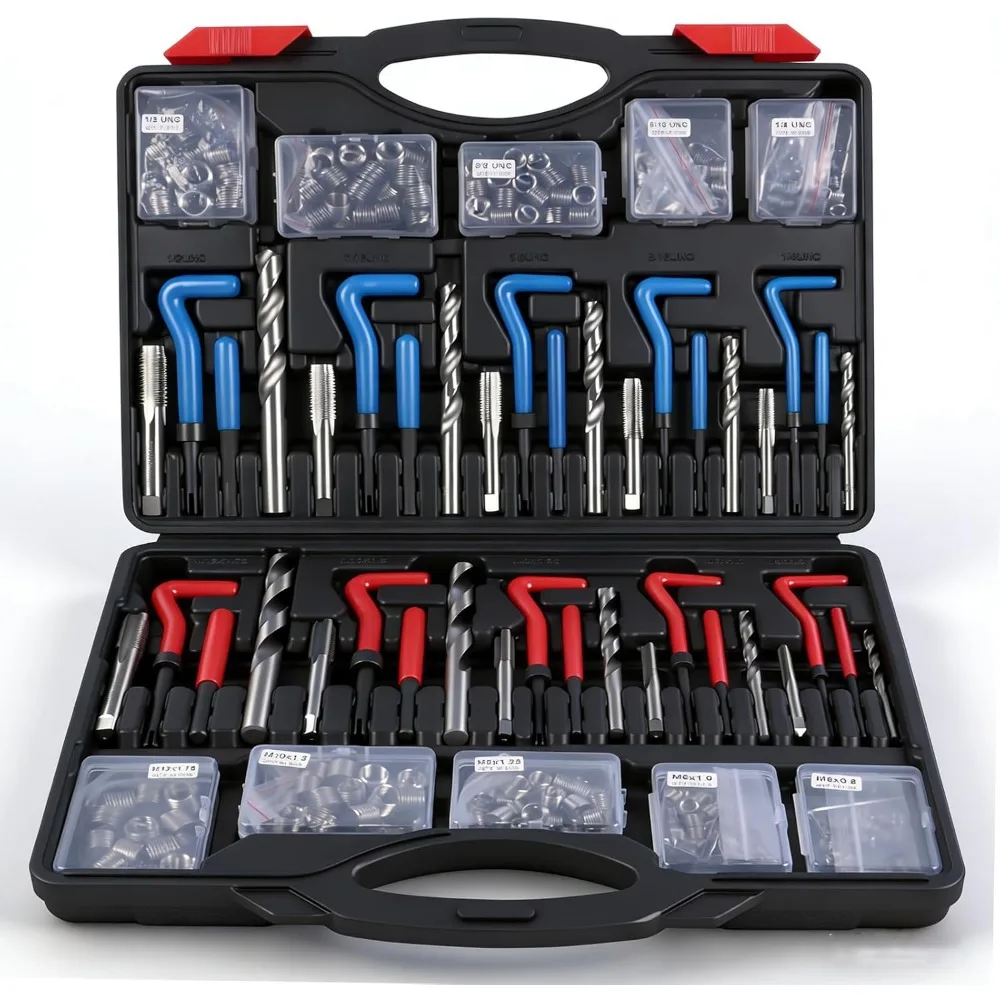 

314Pcs Metric & SAE Thread Repair Kit, Helicoil Rethreading Set with HSS Drill Bits, Inserts, Taps & Break Off Tools